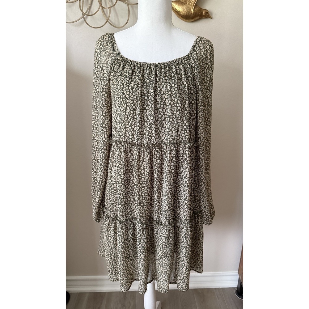 Hayden Los Angeles Dress Womens Small Green‎ Floral Tiered Boho Cottagecore Mini